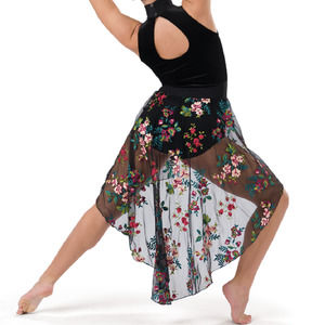 Black Velvet + Spandex 1 Piece Embroidered Backskirt Lyrical Costume Adult Small